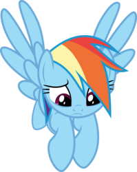 Size: 6400x8043 | Tagged: safe, artist:parclytaxel, rainbow dash, pegasus, pony, g4, the washouts (episode), .svg available, absurd resolution, cute, daaaaaaaaaaaw, dashabetes, female, flying, foreshortening, hnnng, looking down, mare, raised hoof, sad, sadorable, simple background, solo, transparent background, vector, woobie