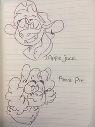 Size: 960x1280 | Tagged: safe, artist:ghoul--doodle, applejack, pinkie pie, pony, g4, bust, lined paper, traditional art