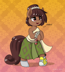 Size: 2080x2280 | Tagged: safe, artist:pencil bolt, earth pony, pony, amphibia, anne boonchuy, bipedal, clothes, converse, high res, missing shoe, ponified, shoes, sneakers, socks, thai