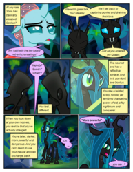 Size: 612x792 | Tagged: safe, artist:newbiespud, edit, edited screencap, screencap, ocellus, queen chrysalis, changedling, changeling, changeling queen, goo, pony, comic:friendship is dragons, g4, what lies beneath, ..., cave, comic, confused, corrupted, crystal, dialogue, evil smile, eyes closed, female, female pov, frown, grin, offscreen character, pov, queen chrysellus, raised hoof, screencap comic, smiling, wide eyes