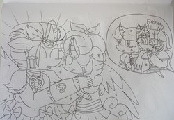 Size: 4336x2992 | Tagged: safe, artist:徐詩珮, fizzlepop berrytwist, glitter drops, spring rain, tempest shadow, twilight sparkle, alicorn, unicorn, anthro, plantigrade anthro, series:ponies in precure universes, g4, alicornified, broken horn, female, horn, lesbian, lineart, mare, polyamory, precure, race swap, ship:glitterlight, ship:glittershadow, ship:sprglitemplight, ship:springdrops, ship:springlight, ship:springshadow, ship:springshadowdrops, ship:tempestlight, shipping, suite precure, traditional art, twilight sparkle (alicorn)
