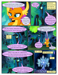 Size: 612x792 | Tagged: safe, artist:newbiespud, edit, edited screencap, screencap, ocellus, queen chrysalis, smolder, tree of harmony, changeling, changeling queen, dragon, goo, pony, comic:friendship is dragons, g4, what lies beneath, cave, comic, corrupted, crystal, dialogue, dragoness, fangs, female, implied ocellus, looking back, looking up, queen chrysellus, screencap comic, unamused