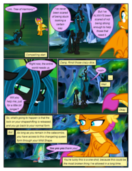 Size: 612x792 | Tagged: safe, artist:newbiespud, edit, edited screencap, screencap, ocellus, queen chrysalis, smolder, changedling, changeling, changeling queen, dragon, pony, comic:friendship is dragons, g4, what lies beneath, ..., begging, cave, comic, corrupted, crossed arms, crystal, dialogue, dragoness, eyes closed, female, grin, happy, looking back, queen chrysellus, sad, screencap comic, smiling, smirk