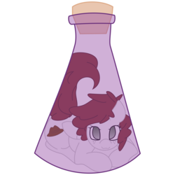 Size: 3000x3000 | Tagged: safe, artist:solardoodles, oc, oc only, oc:graph travel, pegasus, pony, erlenmeyer flask, female, freckles, gradient eyes, high res, looking at you, mare, pony in a bottle, simple background, smiling, solo, transparent background