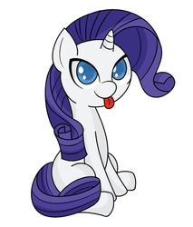 Size: 555x651 | Tagged: safe, artist:handgunboi, rarity, pony, unicorn, g4, :p, colored pupils, cute, female, mare, missing cutie mark, raribetes, simple background, sitting, solo, tongue out, white background