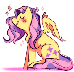 Size: 814x789 | Tagged: safe, artist:pipingcol, fluttershy, pegasus, pony, g4, blushing, chest fluff, cute, eyes closed, female, mare, profile, shyabetes, simple background, sitting, solo, sparkles, white background