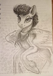 Size: 736x1054 | Tagged: safe, artist:gonedreamer, oc, oc only, oc:summer breeze, pegasus, pony, lined paper, sketch, solo, traditional art