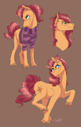 Size: 1010x1576 | Tagged: safe, artist:zetapold, oc, oc only, oc:strawberry sprinkle, earth pony, pony, clothes, female, heterochromia, mare, offspring, parent:cheese sandwich, parent:pinkie pie, parents:cheesepie, simple background, solo, sweater