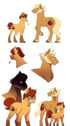 Size: 1042x1855 | Tagged: safe, artist:zetapold, oc, oc:crispin, oc:sterling, earth pony, pony, brother and sister, duo, female, glare, gritted teeth, male, muttonchops, offspring, parent:applejack, siblings, sideburns, simple background, straw in mouth, white background