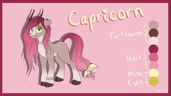Size: 1024x576 | Tagged: safe, artist:mindlesssketching, pony, capricorn, cloven hooves, female, mare, ponified, reference sheet, solo, zodiac