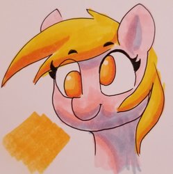 Size: 1003x1008 | Tagged: safe, artist:dimfann, derpy hooves, pegasus, pony, g4, bust, female, portrait, solo, traditional art