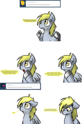 Size: 1202x1804 | Tagged: safe, artist:askmrclever, artist:usagi-zakura, derpy hooves, pegasus, pony, lovestruck derpy, g4, ask, female, floppy ears, implied doctor whooves, implied human, solo, tumblr, tumblr comic