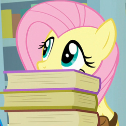 Size: 600x600 | Tagged: safe, screencap, fluttershy, pegasus, pony, daring doubt, g4, book, cropped, cute, female, hiding, mare, saddle bag, shyabetes, solo