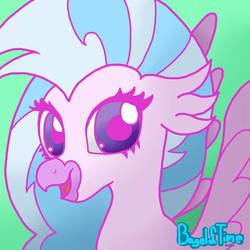 Size: 894x894 | Tagged: safe, artist:bageloftime, silverstream, hippogriff, g4, beak, bust, cute, diastreamies, female, looking at you, open beak, open mouth, open smile, portrait, signature, smiling, solo