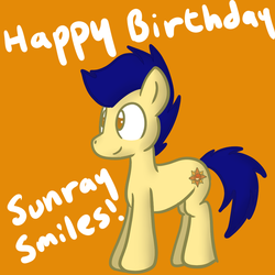 Size: 1000x1000 | Tagged: safe, artist:askwinterscarves, oc, oc only, oc:sunray smiles, earth pony, pony, ask sunray smiles, ask, birthday, happy birthday, male, solo, stallion, tumblr