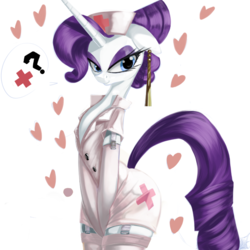 Size: 800x800 | Tagged: safe, artist:cladz, rarity, unicorn, semi-anthro, g4, arm hooves, clothes, colored, female, garter belt, heart, mare, nurse outfit, question mark, simple background, socks, solo, thigh highs, white background