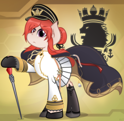 Size: 3160x3076 | Tagged: safe, artist:mrlolcats17, earth pony, pony, azur lane, battleship, battleship ponies, cape, clothes, high res, hms monarch, ponified, royal navy, shipmare, solo, uniform, vector