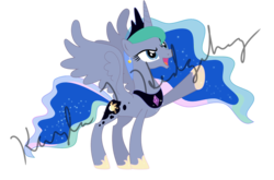 Size: 1024x676 | Tagged: safe, artist:kaylathehedgehog, princess celestia, princess luna, oc, oc only, oc:princess lunestia, alicorn, pony, g4, dragon ball, fusion, fusion:lunestia, fusion:princess celestia, fusion:princess luna, potara, royal sisters, siblings, simple background, sisters, transparent background