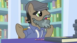 Size: 1920x1080 | Tagged: safe, screencap, doctor caballeron, earth pony, pony, daring doubt, g4, book, bookshelf, groom q.q. martingale, male, solo, stallion