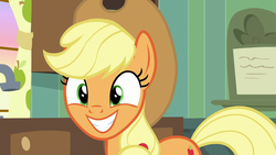 Size: 1280x720 | Tagged: safe, screencap, applejack, earth pony, pony, g4, going to seed, female, mare, smiling, solo