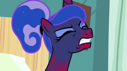 Size: 1920x1080 | Tagged: safe, screencap, princess luna, alicorn, pony, between dark and dawn, g4, alternate hairstyle, bed, eyes closed, eyeshadow, female, gritted teeth, hair bun, hospital, makeup, mare, ouch, pain, ponytail, solo, sunburn
