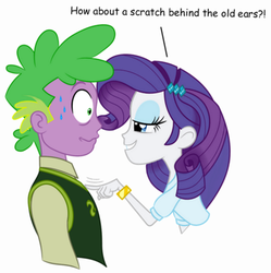 Size: 436x438 | Tagged: safe, artist:jo-bac, edit, rarity, spike, equestria girls, g4, bedroom eyes, cropped, female, human spike, male, older, older spike, ship:sparity, shipping, straight, sweat