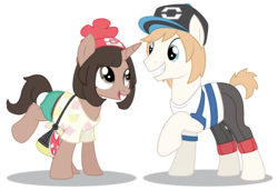 Size: 8144x5576 | Tagged: safe, artist:dragonchaser123, artist:katnekobase, artist:selenaede, pony, base used, crossover, duo, elio, female, male, pokémon, pokémon sun and moon, ponified, ponymon, selene (pokémon), simple background, transparent background