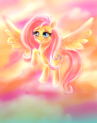 Size: 1417x1790 | Tagged: safe, artist:loveless-nights, fluttershy, pegasus, pony, g4, cloud, cute, female, flying, looking away, mare, open mouth, outdoors, shyabetes, sky, solo, spread wings, stray strand, three quarter view, wings