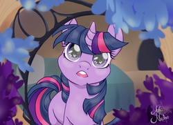 Size: 3829x2778 | Tagged: safe, artist:therealakineko, twilight sparkle, pony, unicorn, friendship is magic, g4, bed, cute, eye reflection, female, golden oaks library, heart eyes, high res, mare, mare in the moon, moon, open mouth, reflection, solo, twiabetes, unicorn twilight, window, wingding eyes