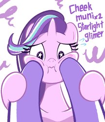 Size: 2126x2455 | Tagged: safe, artist:garammasara, firelight, starlight glimmer, pony, unicorn, g4, cheek squish, father and daughter, female, high res, male, offscreen character, squishy cheeks, starry eyes, wingding eyes