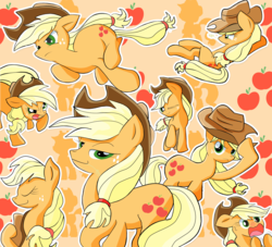 Size: 4400x4000 | Tagged: safe, artist:j5ajj, applejack, earth pony, pony, g4, absurd resolution, apple, cowboy hat, cute, cutie mark, female, food, hat, hoof hold, jackabetes, jackletree, looking at you, mare, multeity, one eye closed, open mouth, pixiv, solo, straw in mouth, wink