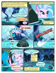 Size: 612x792 | Tagged: safe, artist:newbiespud, edit, edited screencap, screencap, gallus, silverstream, storm king, griffon, pony, seapony (g4), comic:friendship is dragons, g4, my little pony: the movie, what lies beneath, comic, dialogue, female, flying, glowing eyes, hiding, jumping, looking up, male, onomatopoeia, screencap comic, seapony silverstream, shadow, splash, swimming