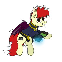 Size: 3000x3000 | Tagged: safe, artist:aaathebap, oc, oc only, oc:aaaaaaaaaaa, bat pony, pony, fallout equestria, clothes, fallout, high res, jumpsuit, looking at you, male, pipbuck, power hoof, simple background, solo, transparent background, vault suit