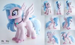 Size: 1149x696 | Tagged: safe, artist:meplushyou, silverstream, classical hippogriff, hippogriff, g4, colored hooves, cute, diastreamies, female, happy, irl, jewelry, necklace, photo, plushie, smiling, solo, spread wings, wings