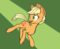 Size: 2718x2233 | Tagged: safe, artist:thehuskylord, applejack, earth pony, pony, g4, colored, cowboy hat, cutie mark, female, hat, high res, jumping, mare, smiling, solo