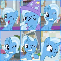 Size: 640x640 | Tagged: safe, screencap, trixie, pony, unicorn, a horse shoe-in, g4, cape, clothes, female, hat, mare, one eye closed, trixie's cape, trixie's hat, wink