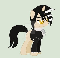 Size: 400x389 | Tagged: safe, artist:selenaede, artist:skittz-chan, pony, base used, crossover, death the kid, obtrusive watermark, ponified, simple background, soul eater, watermark