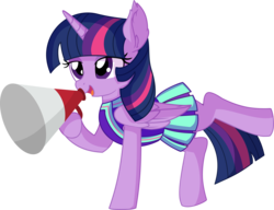 Size: 7638x5865 | Tagged: safe, artist:cyanlightning, twilight sparkle, alicorn, pony, 2 4 6 greaaat, .svg available, absurd resolution, cheerleader, clothes, cute, ear fluff, female, lidded eyes, mare, megaphone, miniskirt, pleated skirt, simple background, skirt, smiling, solo, transparent background, twilight sparkle (alicorn), vector