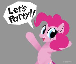 Size: 1800x1521 | Tagged: safe, artist:satv12, pinkie pie, earth pony, pony, g4, cute, dialogue, diapinkes, female, gray background, looking at you, simple background, solo, talking to viewer