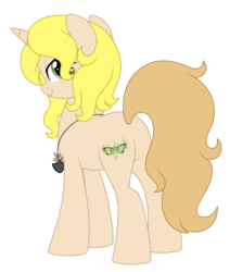 Size: 1161x1370 | Tagged: safe, artist:crystal-tranquility, oc, oc only, oc:aura spots, pony, unicorn, butt, female, jewelry, mare, necklace, plot, simple background, solo, transparent background