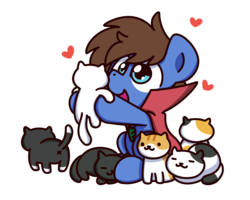 Size: 2560x2048 | Tagged: safe, artist:sugar morning, oc, oc only, oc:bizarre song, cat, pony, :3, anus, cape, chibi, clothes, cute, eyes closed, heart, high res, jewelry, male, necklace, neko atsume, simple background, simplistic anus, solo, stallion, transparent background