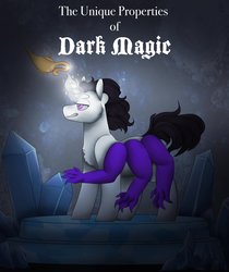 Size: 1719x2048 | Tagged: safe, artist:liefsong, oc, oc only, oc:weiss noir, hybrid, pony, unicorn, fanfic:the unique properties of dark magic, crystal, fanfic, fanfic art, fanfic cover, lamp, magic, male, solo, stallion, telekinesis
