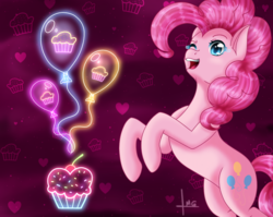 Size: 1337x1064 | Tagged: safe, artist:bluediamondoficial01, pinkie pie, earth pony, pony, g4, crying, female, laughing, one eye closed, open mouth, solo, tears of laughter, wallpaper
