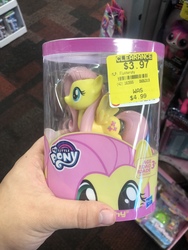 Size: 4032x3024 | Tagged: safe, photographer:undeadponysoldier, fluttershy, human, pegasus, pony, g4, bar code, female, figurine, gamestop, irl, irl human, mare, minifig, my little pony logo, photo, price tag