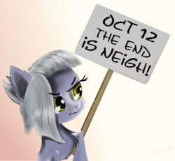 Size: 1850x1708 | Tagged: safe, artist:chopsticks, limestone pie, earth pony, pony, g4, cheek fluff, chest fluff, ear fluff, end of ponies, exploitable meme, female, meme, sign, simple background, solo, the end is neigh