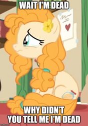 Size: 500x711 | Tagged: safe, edit, edited screencap, screencap, pear butter, earth pony, pony, g4, the perfect pear, caption, cropped, crying, female, image macro, solo, star vs the forces of evil, text