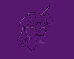 Size: 702x555 | Tagged: safe, artist:shooting star, artist:star_drawings, twilight sparkle, alicorn, pegasus, pony, unicorn, g4, crying, female, floppy ears, lights, monochrome, purple background, sad, simple background, solo, twilight sparkle (alicorn)