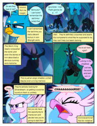 Size: 612x792 | Tagged: safe, artist:newbiespud, edit, edited screencap, screencap, gallus, queen chrysalis, silverstream, storm king, changeling, changeling queen, classical hippogriff, griffon, hippogriff, pony, comic:friendship is dragons, g4, my little pony: the movie, what lies beneath, angry, cave, comic, corrupted, crystal, dialogue, evil grin, female, flying, frown, glowing eyes, grin, implied ocellus, male, paws, queen chrysellus, rearing, screencap comic, shadow, smiling, storm guard, underpaw, yelling
