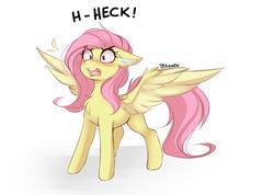 Size: 2116x1509 | Tagged: safe, artist:teranen, part of a set, fluttershy, pegasus, pony, g4, angry, blushing, chest fluff, cute, daaaaaaaaaaaw, dialogue, ear fluff, ears back, family friendly foul mouth, female, heck, mare, open mouth, peeved, potty mouth, pseudoswear, reaction image, shyabetes, simple background, sketch, solo, spread wings, standing, swearing, swearyshy, three quarter view, two toned wings, white background, wing fluff, wings