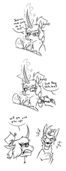 Size: 1616x4152 | Tagged: safe, artist:the-blackeye, earth pony, pony, unicorn, amputee, childish, comic, crossover, curved horn, female, horn, junkrat, magic, male, mare, mei, missing limb, overwatch, prank, prosthetic limb, prosthetics, scar, simple background, sketch, stallion, stump, white background
